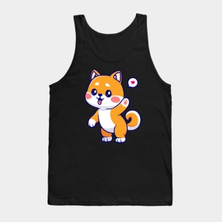 Cute Shiba Inu Standing And Waving Hand Cartoon Tank Top